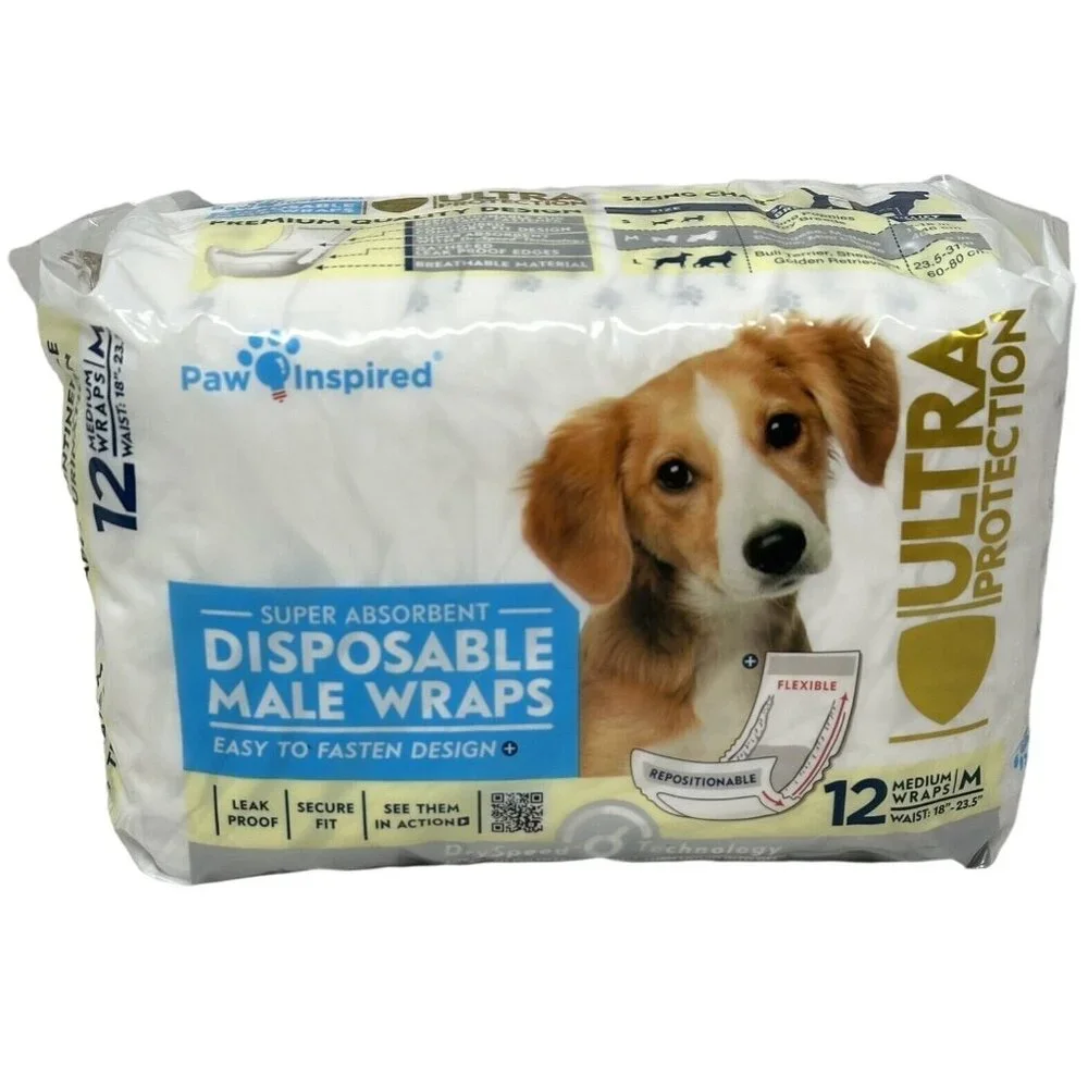 Belly Band Disposable Wraps Diapers Medium Male Dogs 12 Count Pack Lot of 2